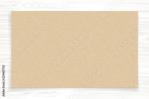 Brown paper sheet on white wood texture background. Vector.
