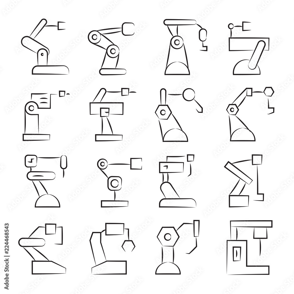 hand drawn industrial robot icon set hand drawn industrial robot icon set