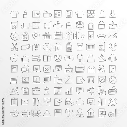 hand drawn e commerce and shopping icons 