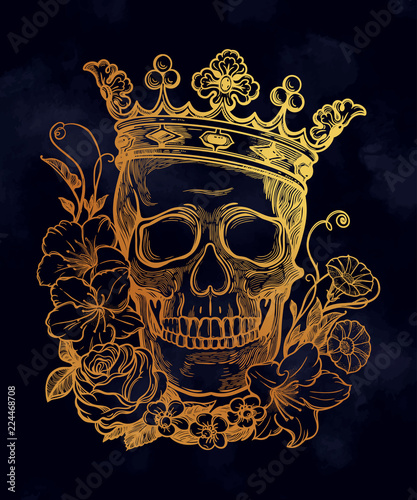 Beautiful romantic skull with crown.