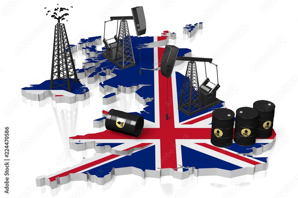 Fototapeta premium 3D oil wells in Great Britain/ United Kingdom (UK) concept