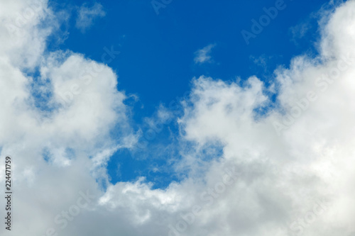 The image of white clouds in the blue sky.