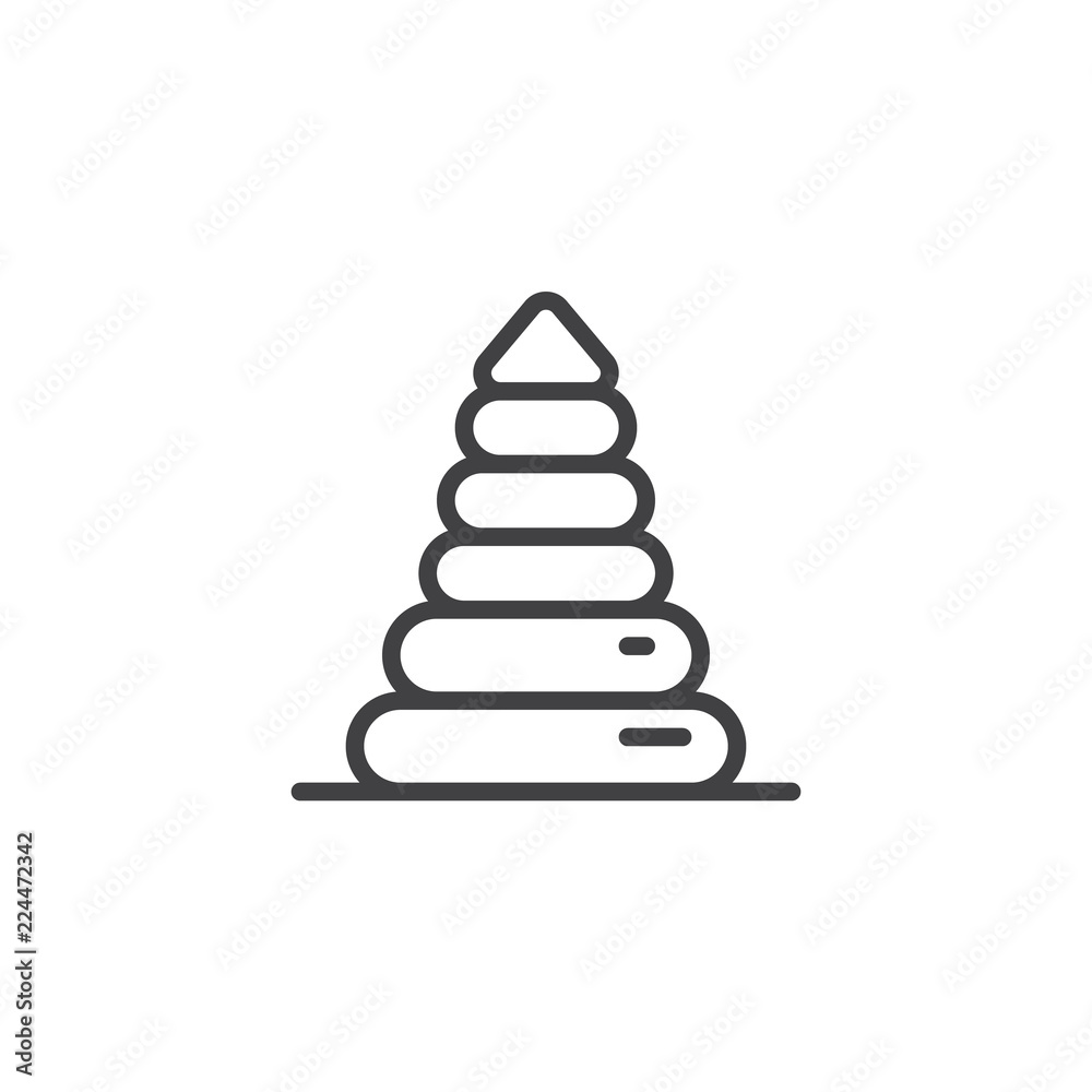 Baby Toy Pyramid outline icon. linear style sign for mobile concept and web design. Plastic rings pyramid simple line vector icon. Symbol, logo illustration. Pixel perfect vector graphics Baby Toy Pyramid outline icon. linear style sign for mobile concept and web design. Plastic rings pyramid simple line vector icon. Symbol, logo illustration. Pixel perfect vector graphics
