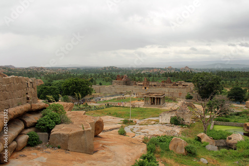The rocky mountains and hills (and transformers) surrounding temples in Hampi