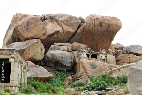 The rocky mountains and hills (and transformers) surrounding temples in Hampi photo