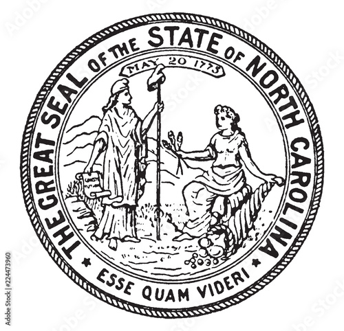 The Great Seal of the State of North Carolina, 1773, vintage illustration