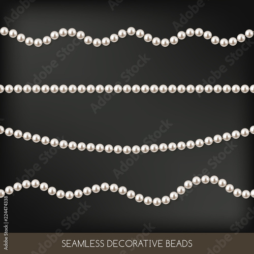 Seamless strings of beads set, decoration elements, vector illustration