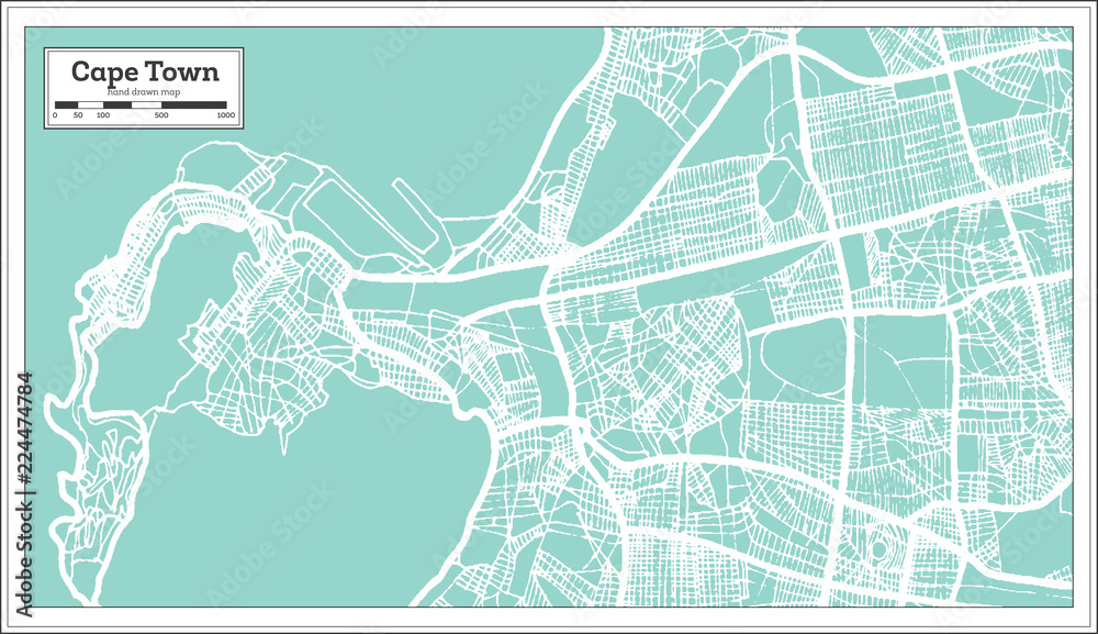 Obraz premium Mapa miasta Kapsztad RPA w stylu retro. Mapa przeglądowa.