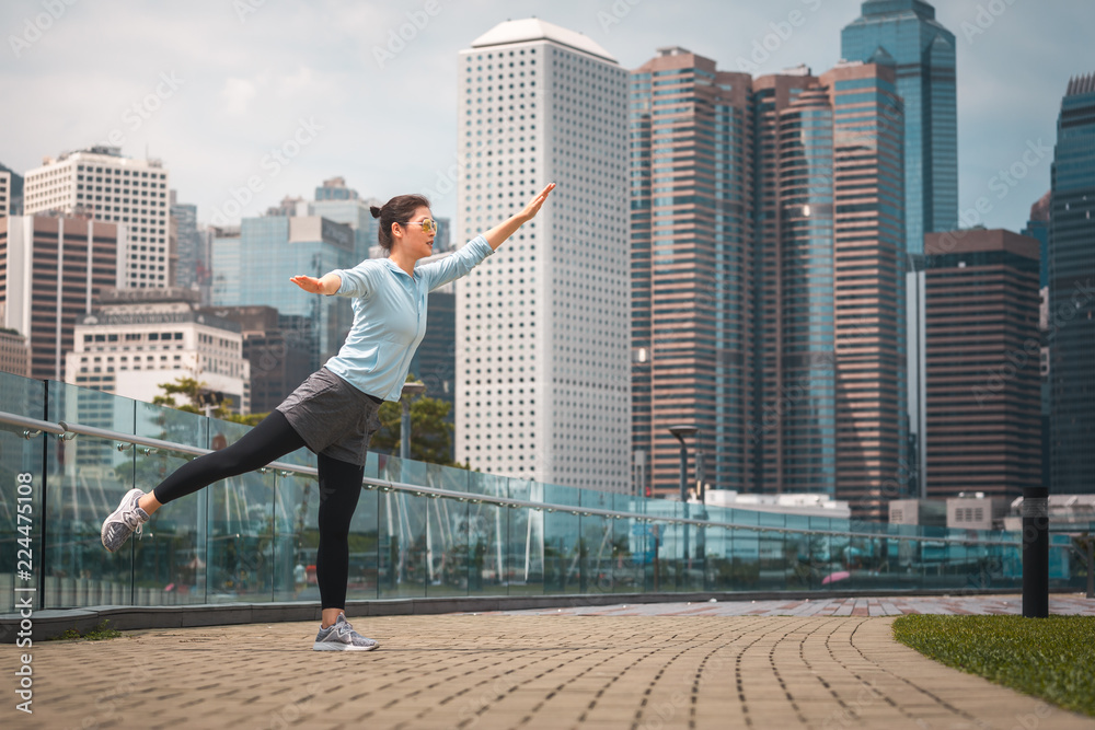 Woman doing workout in Hong Kong Woman doing workout in Hong Kong