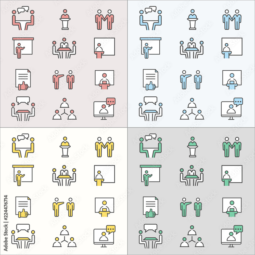 Conference flat line icons for graphic and web design. Conference flat line icons for graphic and web design.