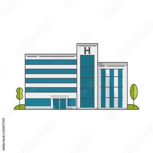 Building of city hospital. Medical institution for treatment of people. A clinic in plainly revenged a vector a linear art.