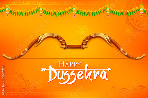 Bow and Arrow of Rama in Happy Dussehra festival of India background