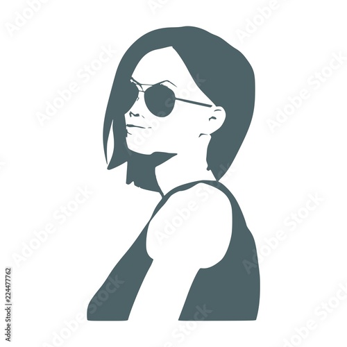 Portrait of beautiful woman in black sunglasses. Short hair. © JEGAS RA