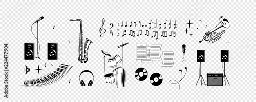 Set - notes, musical instruments, sound.