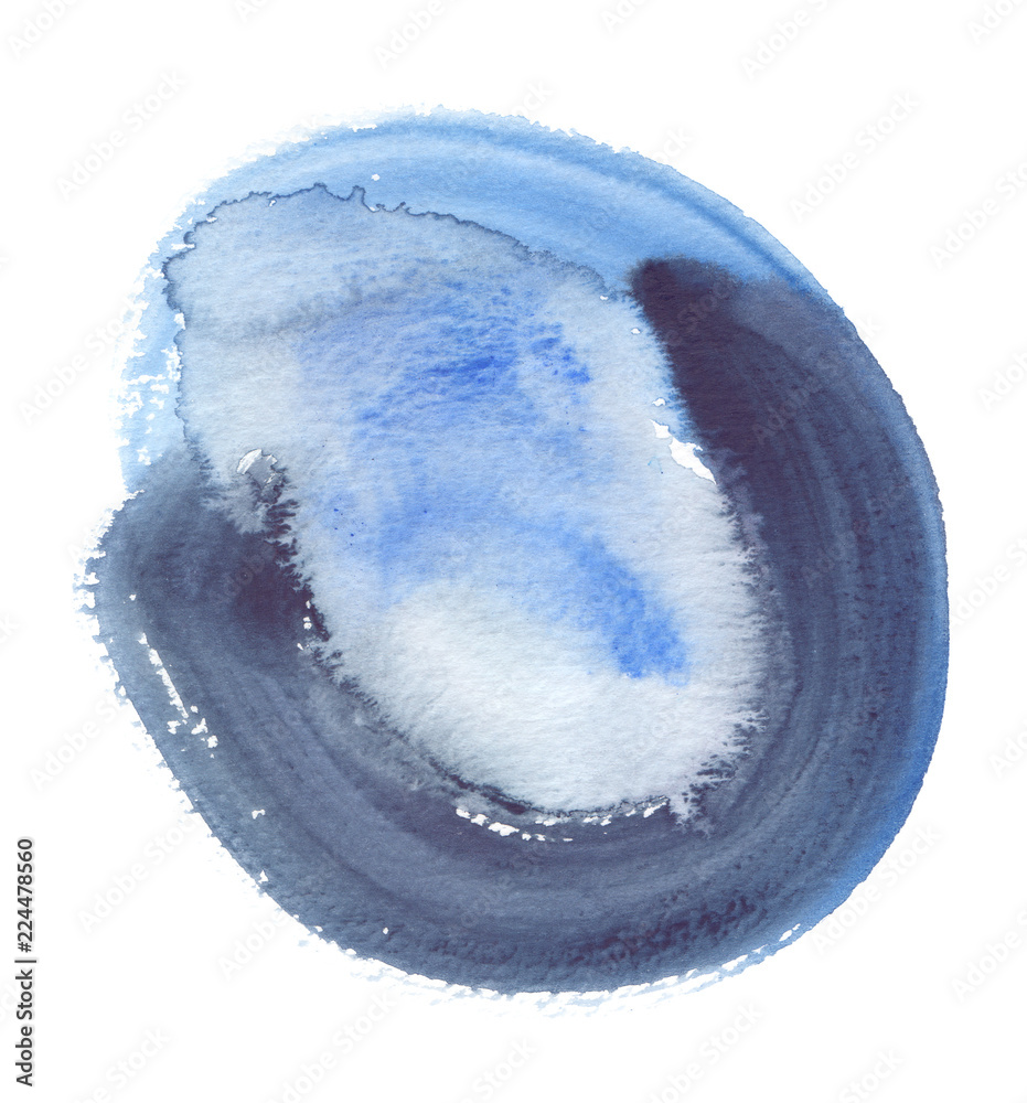 Fototapeta premium Round backdrop with vibrant grey and light blue brush strokes painted in watercolor on clean white background