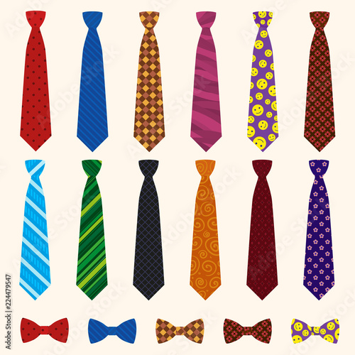 Fotografie, Obraz Necktie icon set. Flat set of necktie vector icons for web design