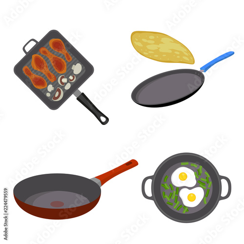 Griddle pan icon set. Flat set of griddle pan vector icons for web design