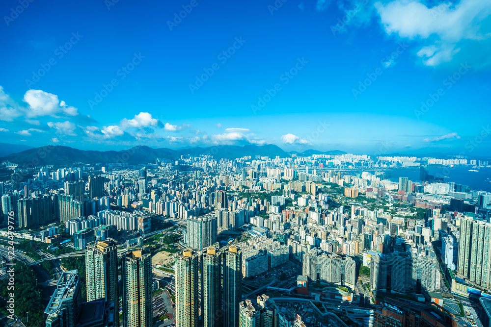 Fototapeta premium Beautiful architecture building exterior cityscape of hong kong city skyline