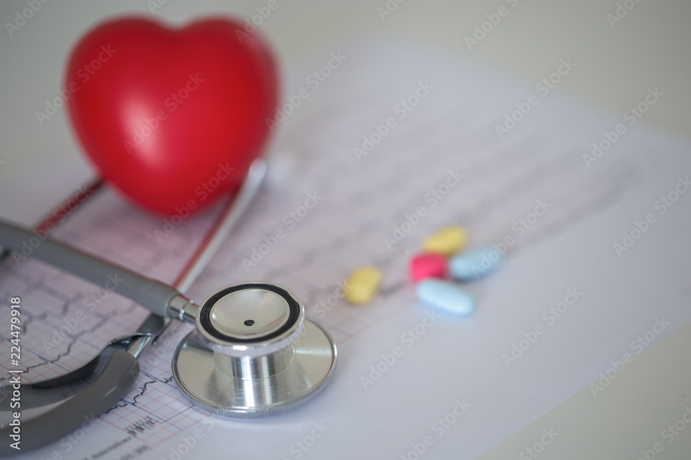 stethoscope and red heart Heart Check.Concept healthcare. stethoscope and red heart Heart Check.Concept healthcare.
