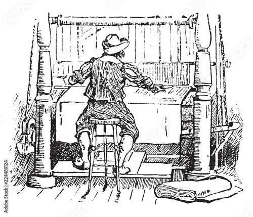 Man and Loom, vintage illustration