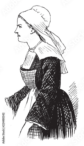 Woman in Bonnet (Profile), vintage illustration