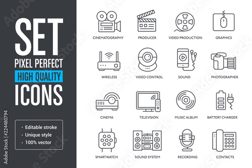 Set vector pixel perfect high quality lines icons