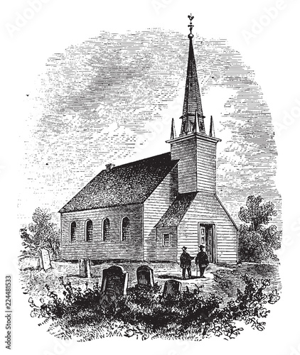 Mohawk Church vintage illustration.