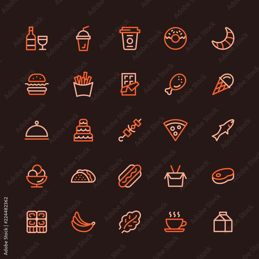 Food and Drink Multicolored Line Icon Set