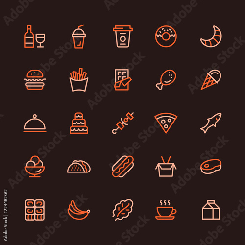Food and Drink Multicolored Line Icon Set