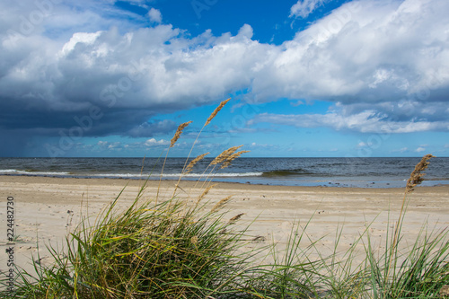 Fototapeta Naklejka Na Ścianę i Meble -  Bright sun and dark rain clouds above the Baltic sea.