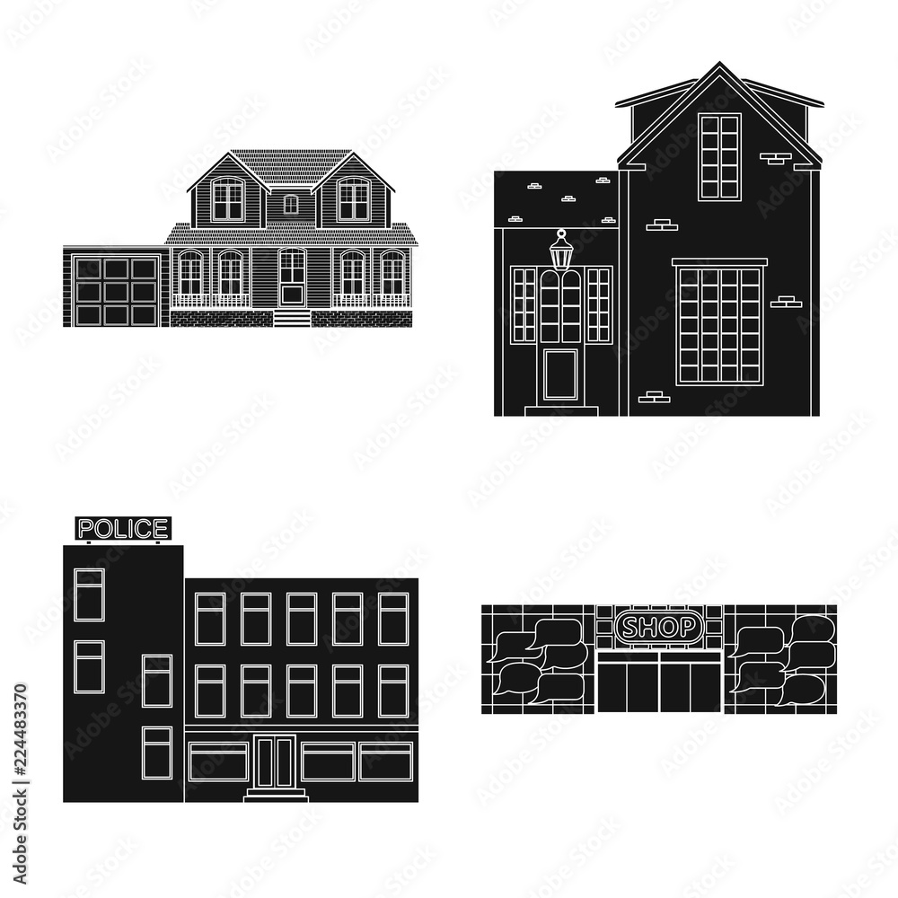 Vector design of building and front symbol. Collection of building and roof stock symbol for web.