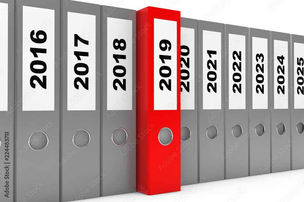 Office Folders with New Year 2019 Sign. 3d Rendering Office Folders with New Year 2019 Sign. 3d Rendering