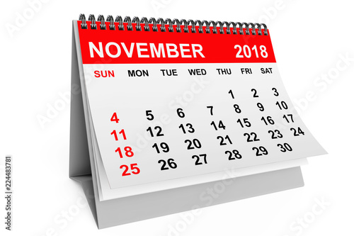 Calendar November 2018. 3d rendering