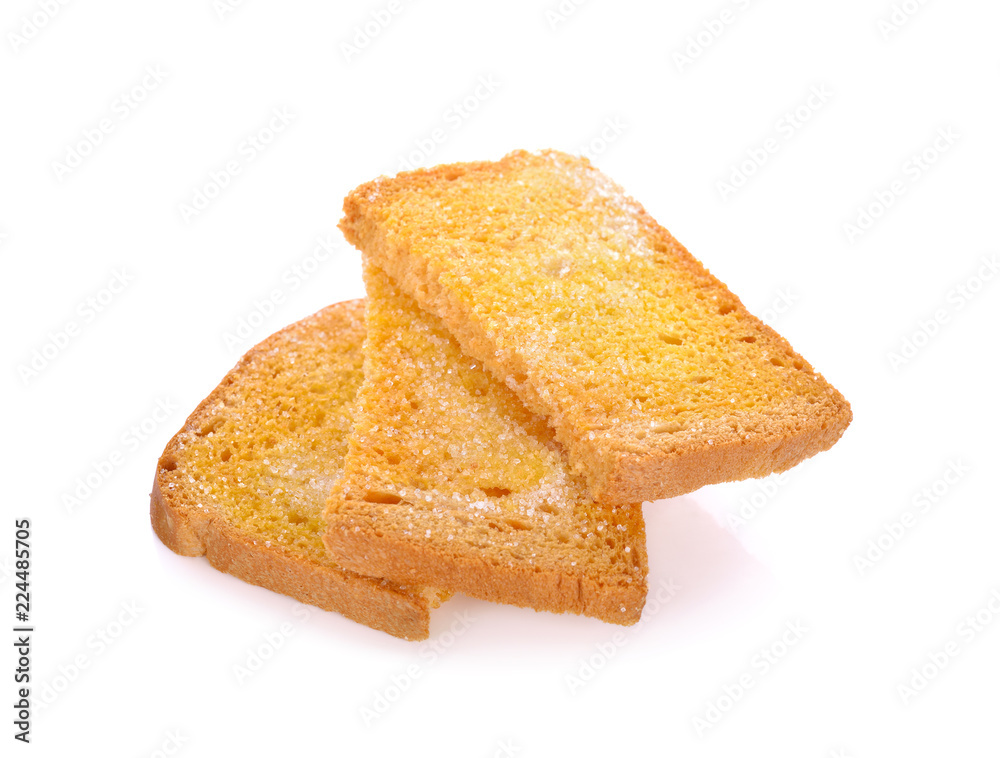 crispy butter bread with sugar on white background