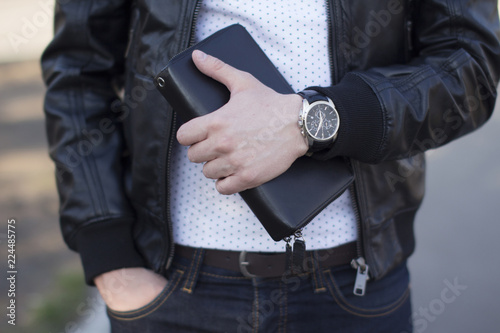 man with a leather wallet