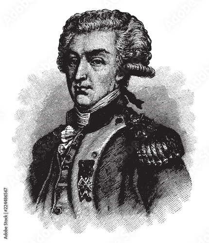 Lafayette in 1777, vintage illustration