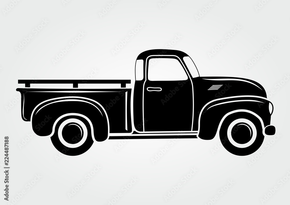 Vintage pickup, truck. Vector illustration.  Retro transport vehicle - obrazy, fototapety, plakaty 