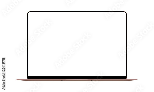 Laptop pink mock up with blank frameless screen - front view. Vector illustration