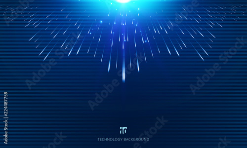 Meteor lines perspective composed with light burst on dark background.