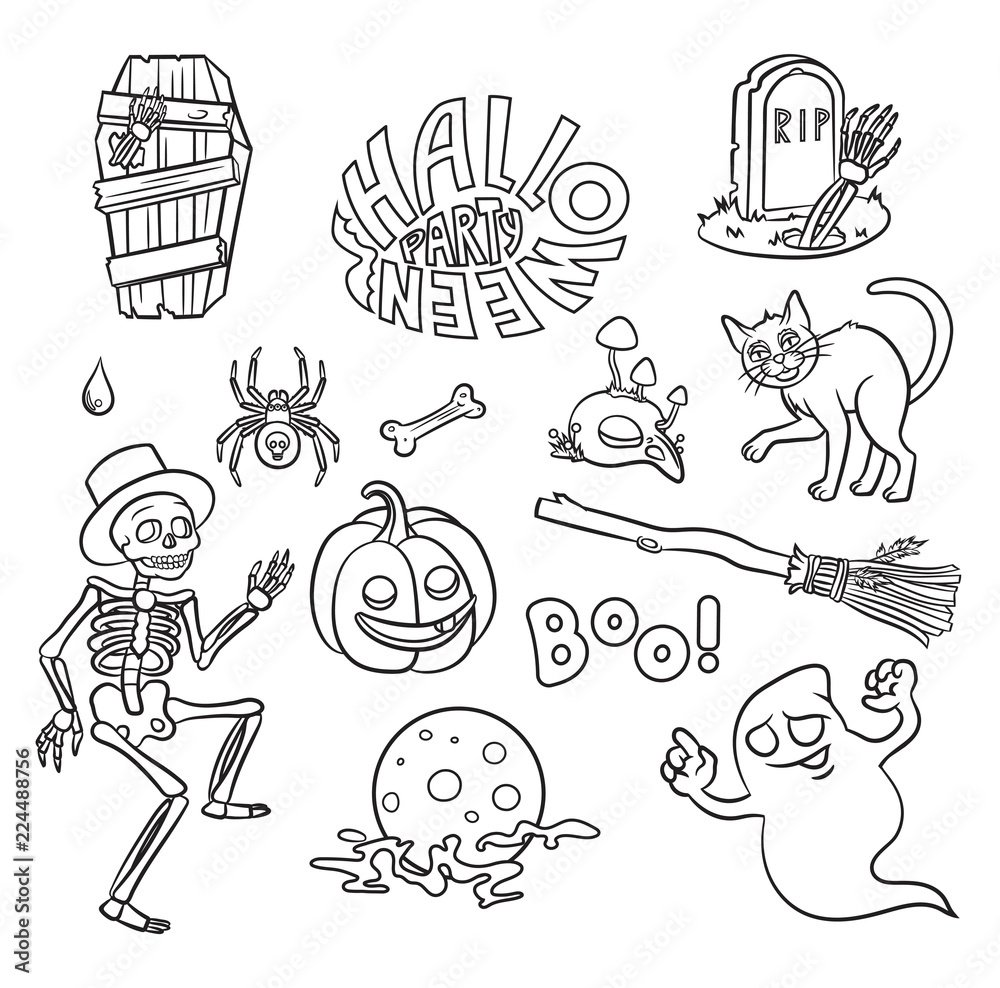 Obraz premium Set of Halloween characters and text 