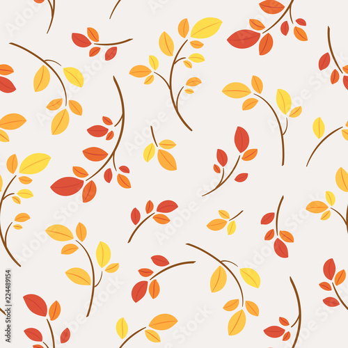 Floral fall seamless pattern. Forest nature leaf vertical seamless ornament. Floral october white pattern with autumn leaves for fall holidays: Teachers's day, Thanksgiving day, Halloween, etc.