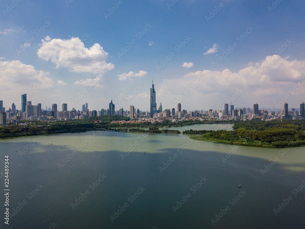 Skyline of Nanjing City Under Blue Sky in A Sunny Day in Summer