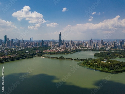 Skyline of Nanjing City Under Blue Sky in A Sunny Day in Summer