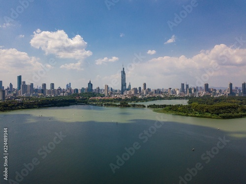 Skyline of Nanjing City Under Blue Sky in A Sunny Day in Summer © SN