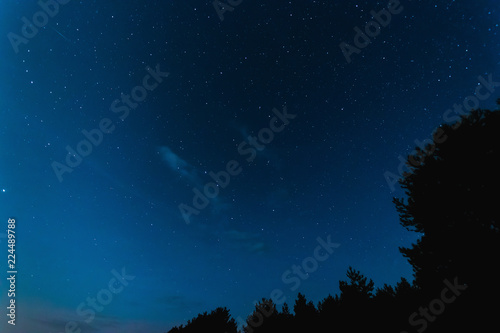 Starry sky, milky way, beautiful landscape, night time, Belarus.