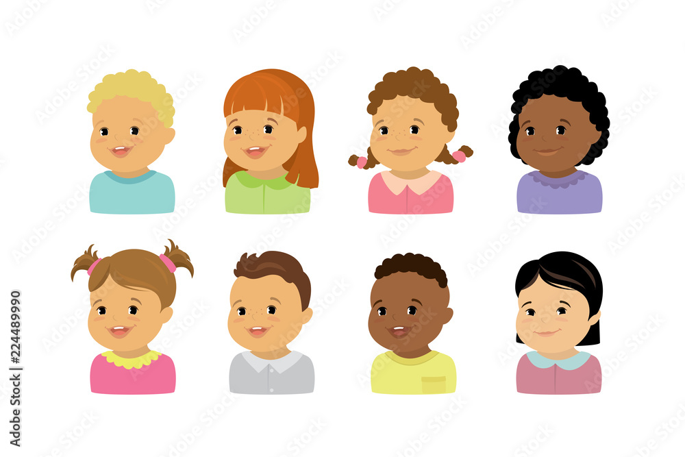 Caucasian and african american boys and girls faces Caucasian and african american boys and girls faces