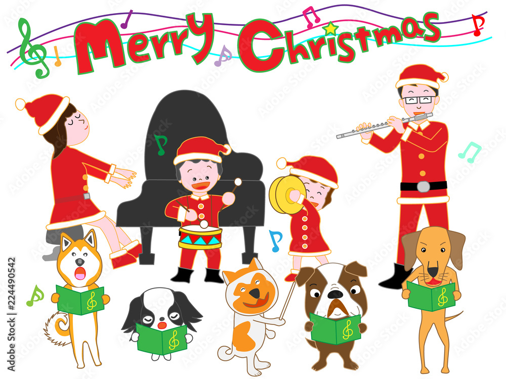 Fototapeta premium 家族と犬のクリスマスコンサート