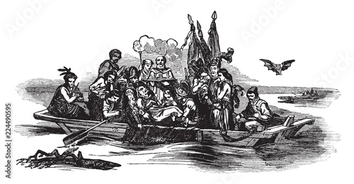 Bild auf Leinwand The Burial of de Soto, vintage illustration