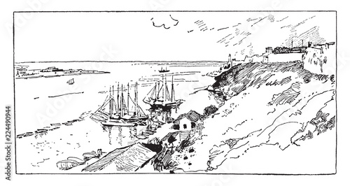 Havana Harbor, vintage illustration.