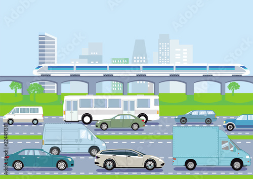 Straßenverkehr und öffentlicher Verkehr, Illustration